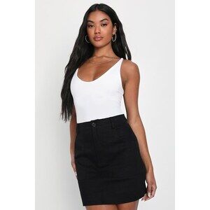 Lulus Confident Energy Black Twill High-waisted Mini Skirt - Size S